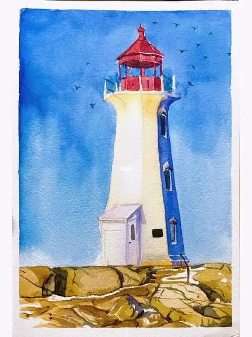 灯塔水彩画
