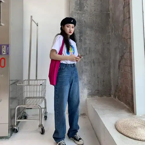 zopiclone/独立自制oldschoo复古老式时髦水洗蓝色高腰牛仔裤