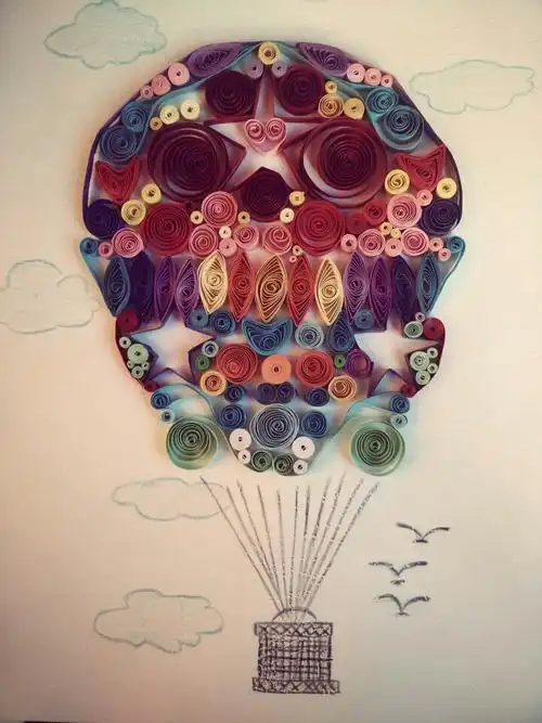 第一幅衍纸画作品,愿幸福可以乘坐热气球越飞越高