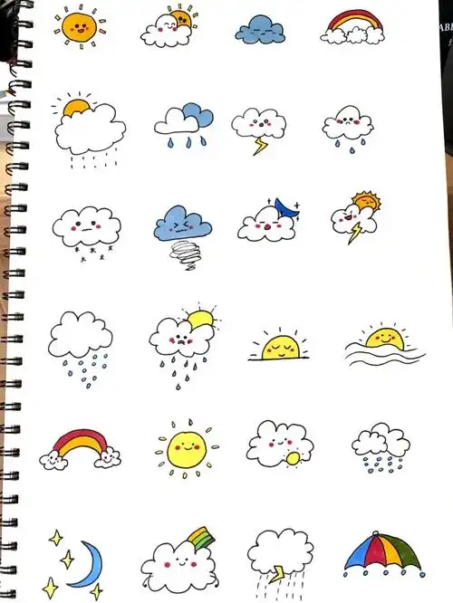 手帐涂鸦手帐素材简笔画卡通图案天气