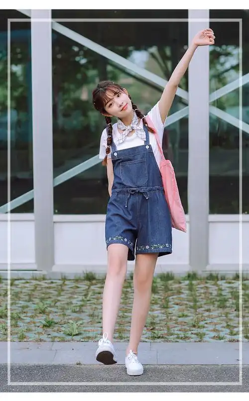 828新款可爱背带短裤女夏2017新款韩版宽松学生原宿牛仔森女小清新