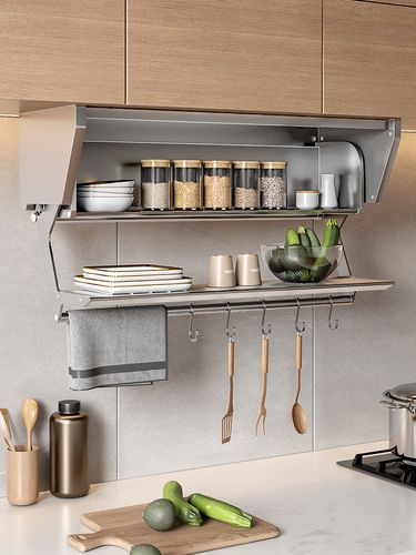 批发厨房吊柜下拉式升降拉篮橱柜调味品顶柜碗碟储物架折叠收纳置