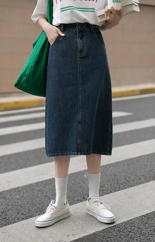复古牛仔裙半身裙女春秋秋冬中长款高腰a字裙子长裙夏小个子蓝色xs