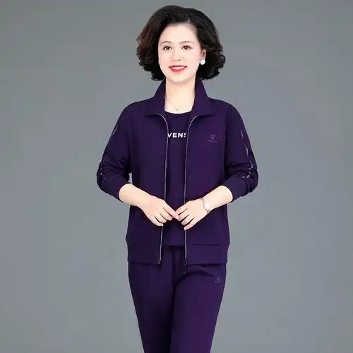 均妮 中老年运动套装女春秋款大码运动装妈妈装中年妇女休闲运动服三