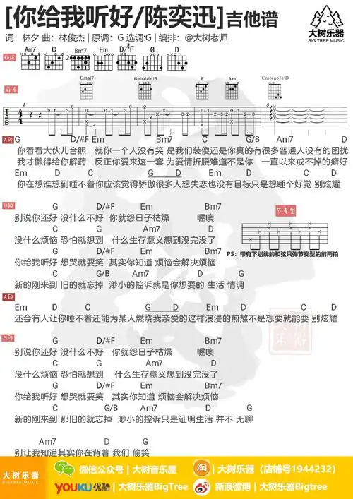 你给我听好吉他谱g调陈奕迅和弦弹唱谱