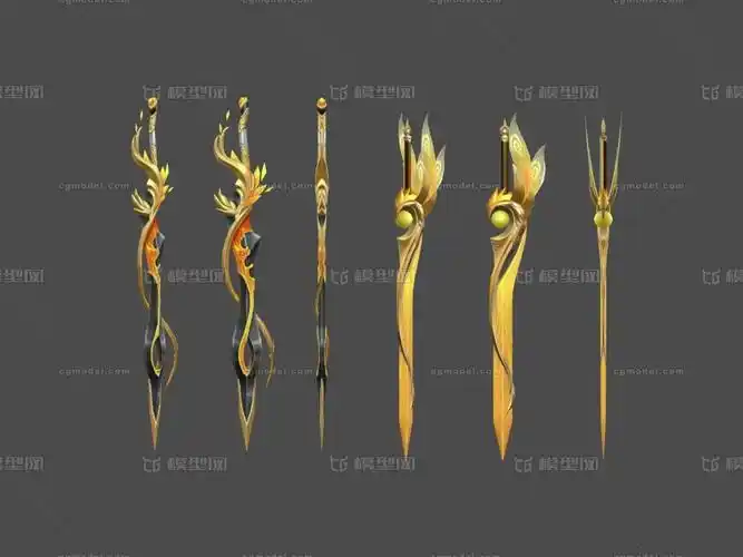 飞剑 异形剑 凤凰剑 金剑 宝剑 武器 兵器 神兵 法宝 法器 手绘次世代