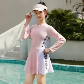 麦德尔昆mideelkun儿童泳衣女童2023新款长袖连体泳装小女孩大童游泳