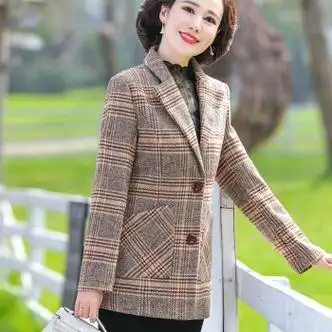 榕星妈妈外套春秋季5060岁装秋装4050岁新款中老年女春秋格子小西服