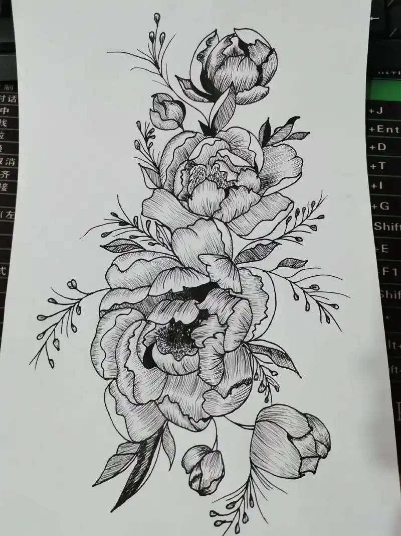 今日花卉练习#绘画临摹 #花卉白描 - 抖音