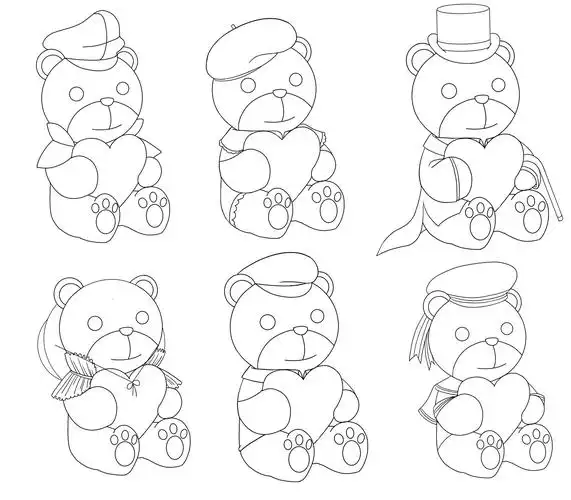 小熊玩偶线稿六只