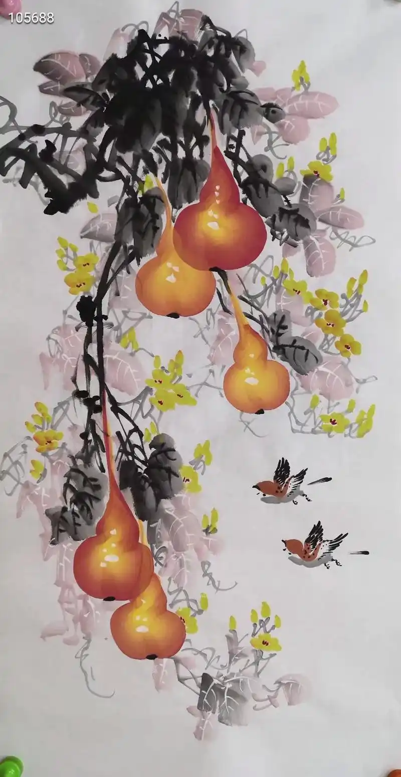 写意花鸟画葫芦《五福临门》 - 抖音