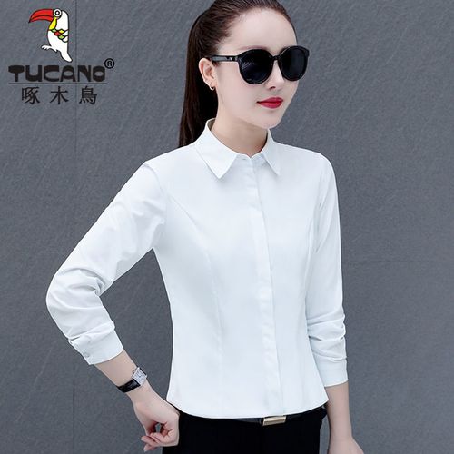 啄木鸟高端职业白衬衫女士长袖2021年新款春秋内搭工作服正装上衣
