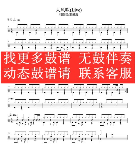 刘惜君/王赫野 —大风吹live【无鼓伴奏 动态谱 歌曲架子鼓