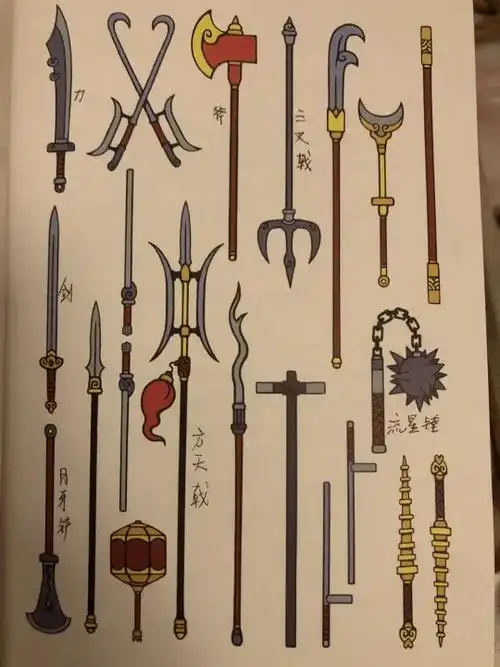 页插图兵器很好奇,想知道各兵器的名称,请教大家 #西游记武器的简笔画