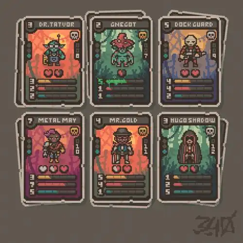 像素艺术插画海盗风概念卡牌游戏