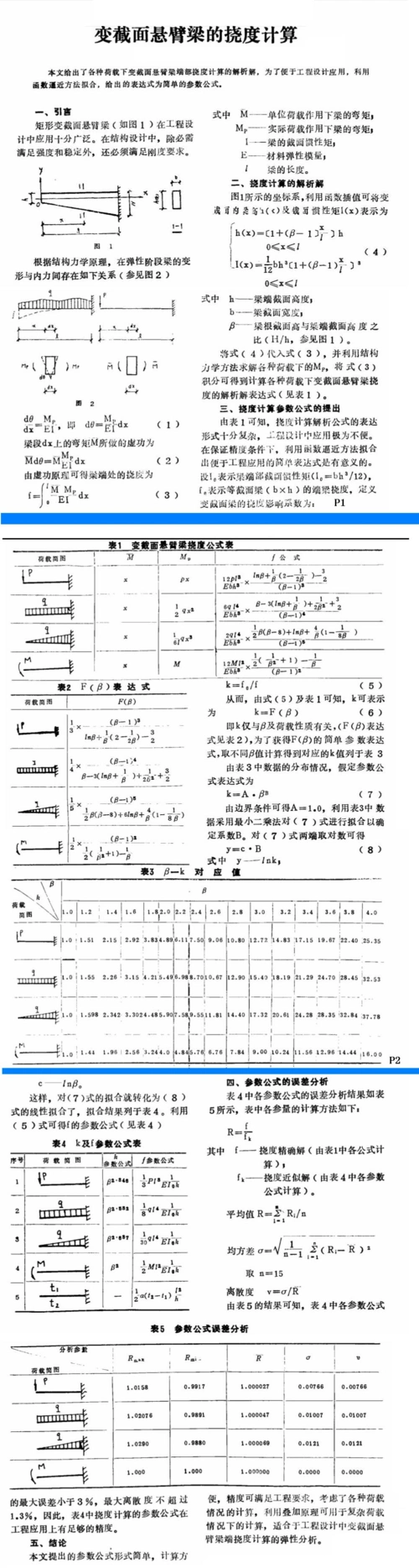 变截面悬臂梁的挠度计算