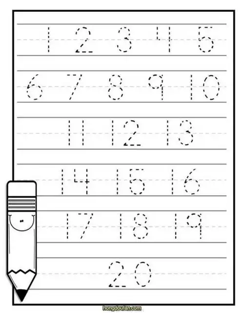 我会从1写到10 数字描线练习题打印-红豆饭小学生简笔画大全