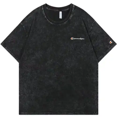 宽大短袖t恤冠蚂蚁夏季街头复古洗水泛白做旧oversize宽松t恤黑色xxl