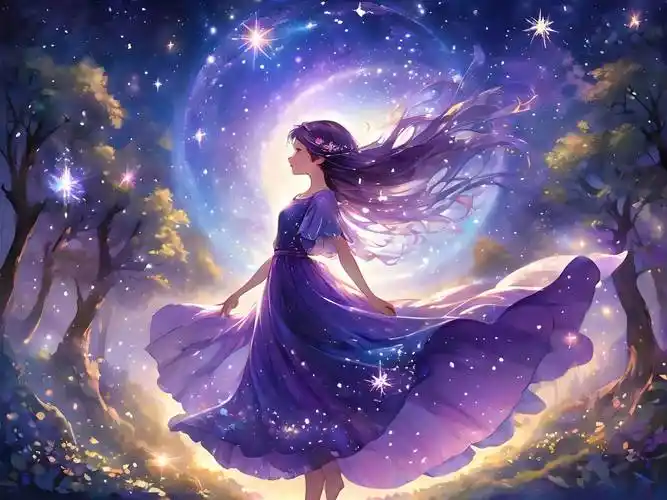 《星辰坠落,夜空绘梦》_流星雨_绘画_盛宴