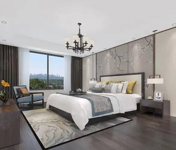 华府庄园-沉稳大气新中式装修卧室效果图