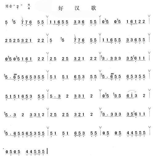 好汉歌笛子独奏简谱_民族乐器网