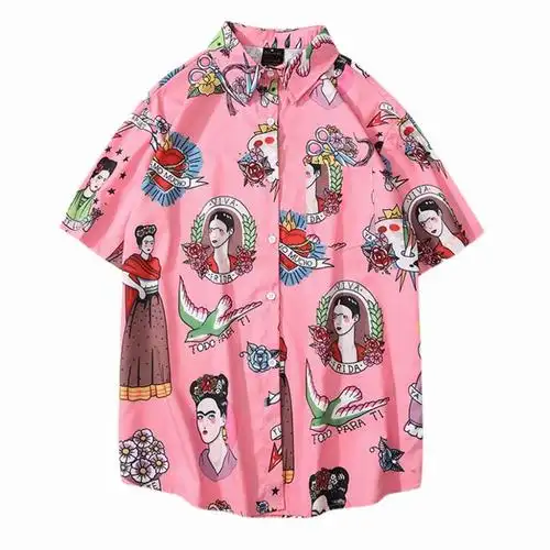summer fashion plants printed hawaiian shirt casual