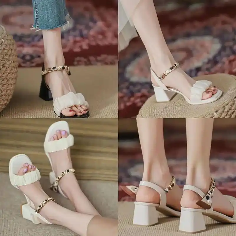 2023夏季新款韩版粗跟凉鞋女,时尚百搭气 质.拥有法式