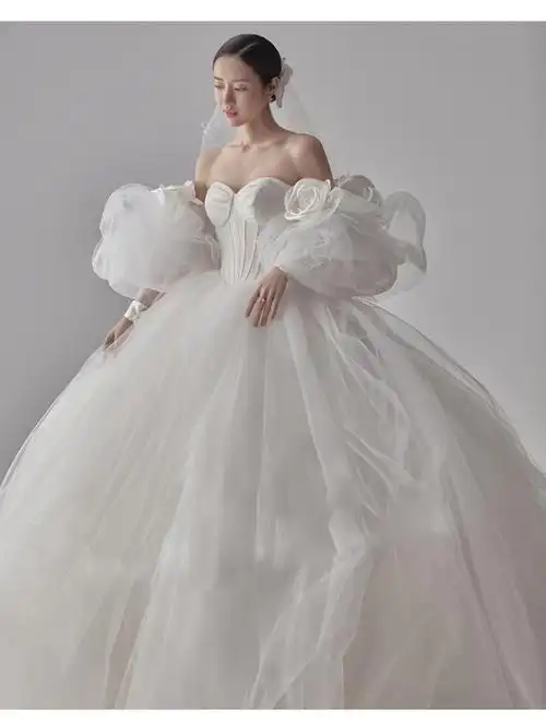 迪卡轩女装释志法式一字肩主婚纱2021新款新娘气质主题写真森系梦幻仙