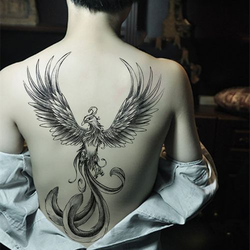 纹身贴洗不掉满背纹身贴火凤凰朱雀男女刺青花臂彩色性感翅膀大图防水