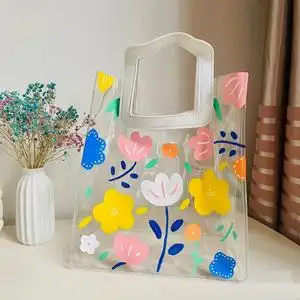透明手提袋diy涂鸦幼儿园绘画透明pvc礼品袋小红书儿童颜料绘画袋