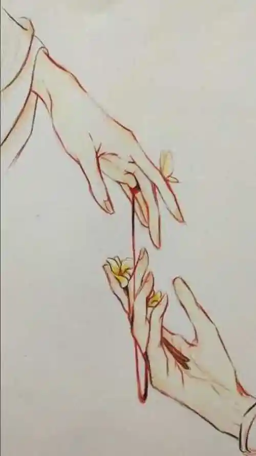 几笔古风情侣牵手图