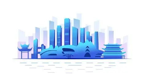 中国湖南省长沙市商务科技城市彩色插画