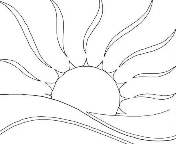 旭日东升的太阳风景简笔画-e学堂