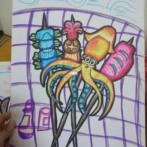 烧烤鱿鱼儿童画