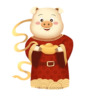 财神小猪抱着金元宝插画元素春节农历新年牛年抱着财宝的卡通牛猪年