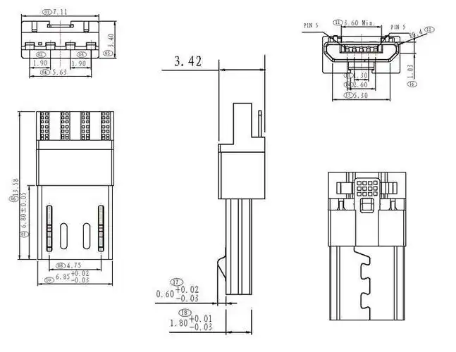 micro母座插头.安卓充电器usb插头