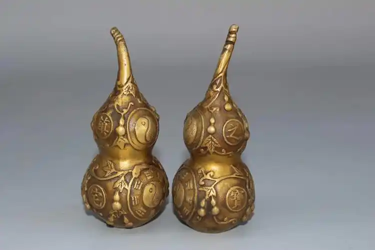 黄铜鎏金镇宅之宝八卦葫芦一对尺