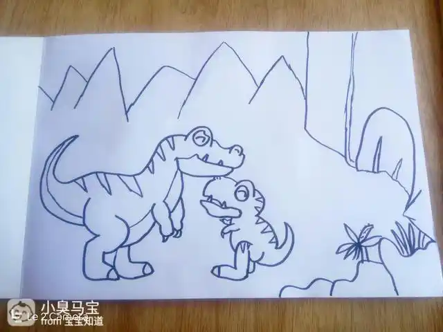 简笔画:一对温馨的霸王龙母子的亲子照