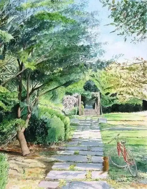 超唯美的水彩街景风光作品_色彩_清新_风景