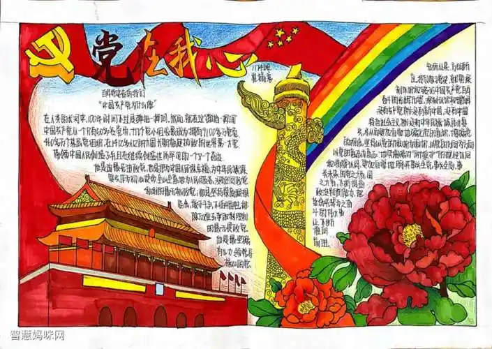 我向党旗敬个礼手抄报图片