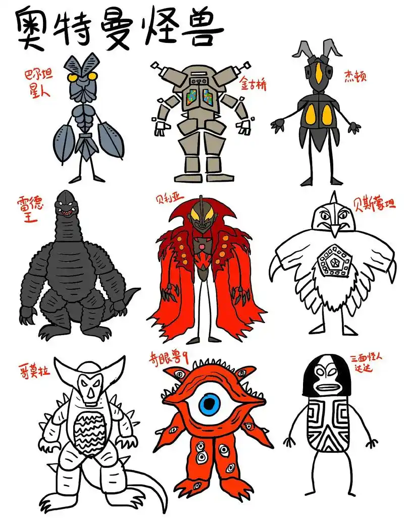 奥特曼火柴人怪兽,创意儿童画简笔画教程