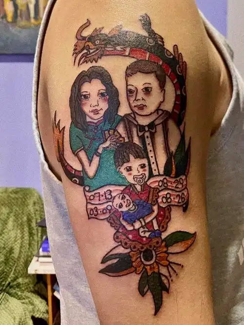 一家4口_纹身图案手稿图片_伊古的纹身作品集