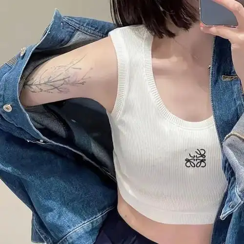 高品质loe*罗家夏季刺绣外穿小背心短款高腰美背打底抹胸无袖上衣