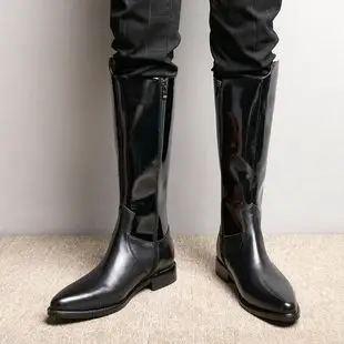 冬季马靴欧美男士尖头皮靴2021新款马术长靴子男高筒靴真皮骑士靴