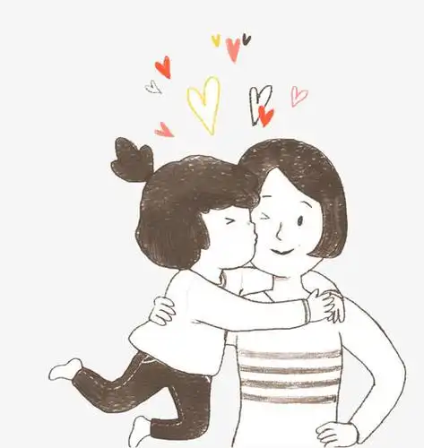 手绘人物插图母亲节亲吻妈妈可爱女孩