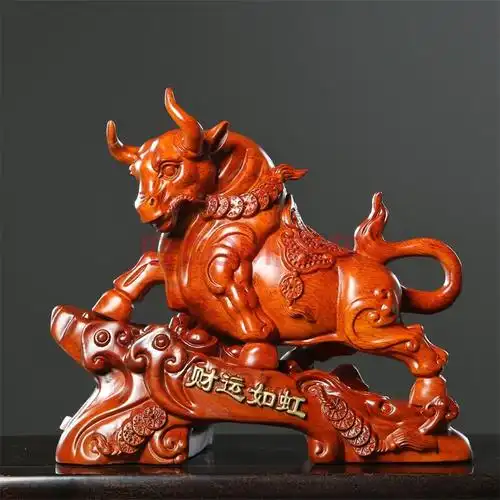【财运如虹-牛气冲天】巴西花梨牛年吉祥物生肖牛摆件开业礼品办公室