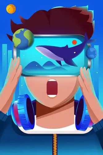 卡通手绘蓝色vr眼镜科技闪屏海报插画 插画 蓝色 科技 眼睛 卡通 插画