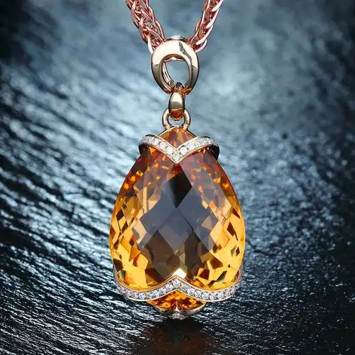 萨维娅saweiya天然黄水晶吊坠项链9k18k金女彩宝黄宝石颈饰