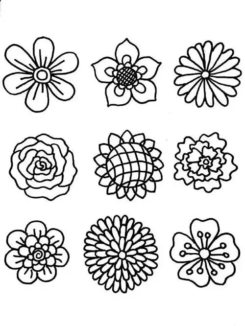 儿童简笔画,6种花朵的简易画法并涂色漂亮的颜色,简单又好玩 1,首先画