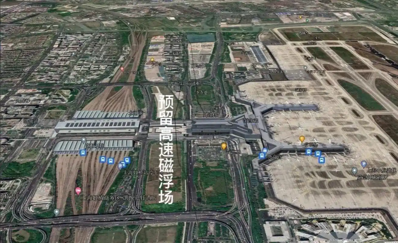 上海虹桥枢纽预留的沪杭高速磁浮场到目前该没有实质性进展,未来如果